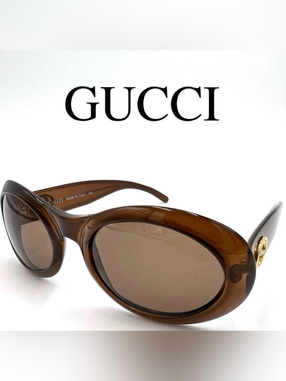 Vintage Gucci Oversized Sunglasses Brown Oval Interlocking GG Retro Sunnies